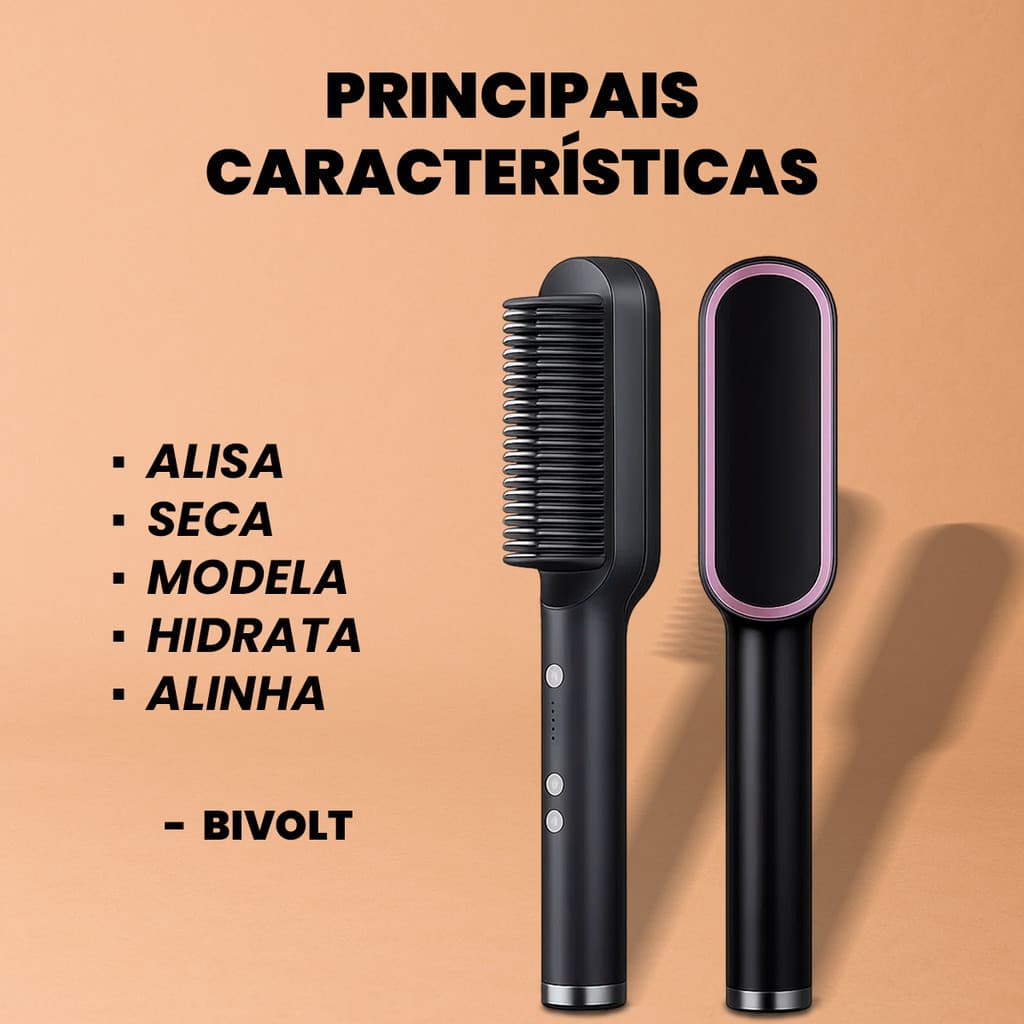 Escova Alisadora de Cabelo  Sistema Anti-Frizz  Alisamento Rápido  Seguro