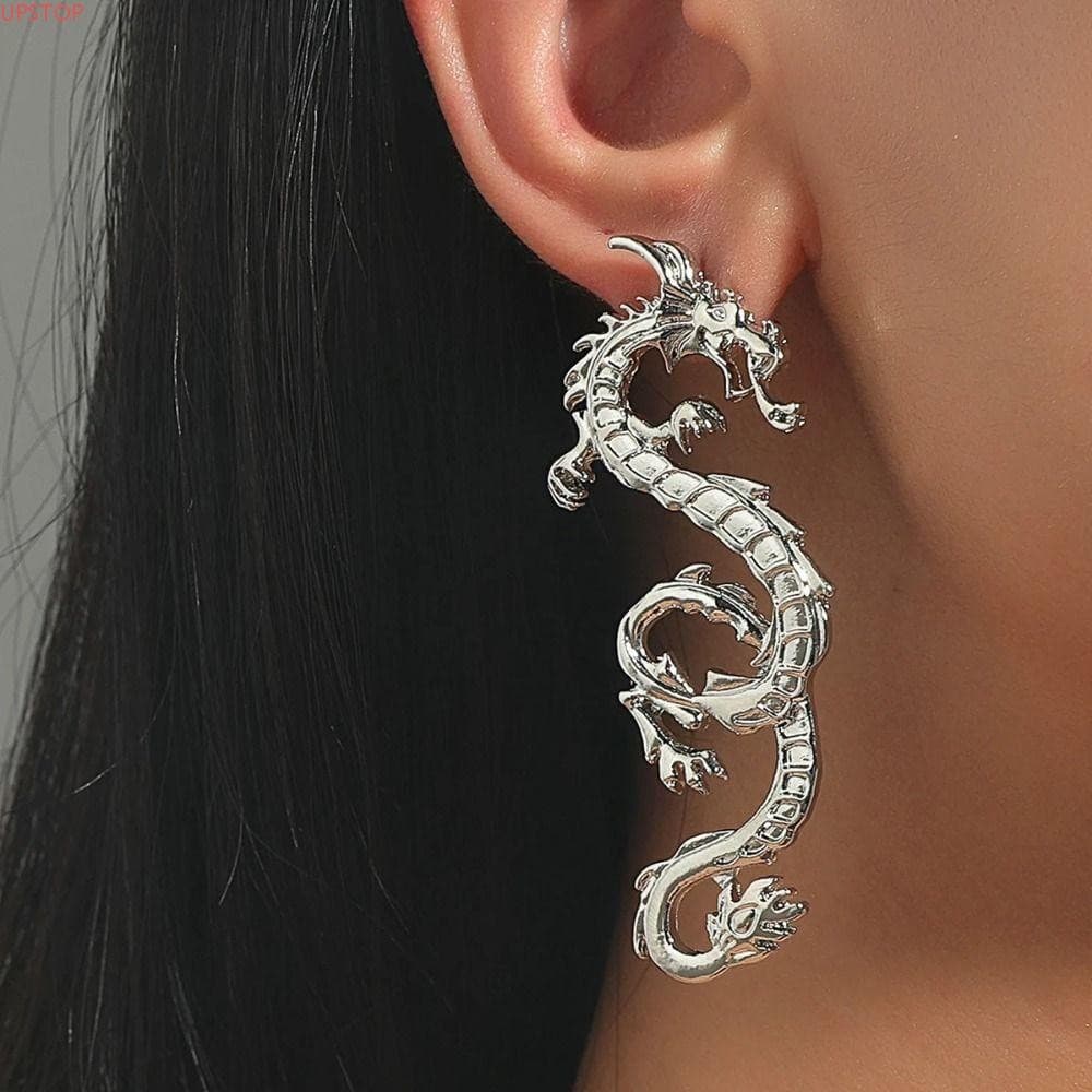 Brincos De Dragão UPSTOP , Orelha De Metal Estilo Chinês Presentes De Festa De Personalidade Dourados/Prateados Para Mul