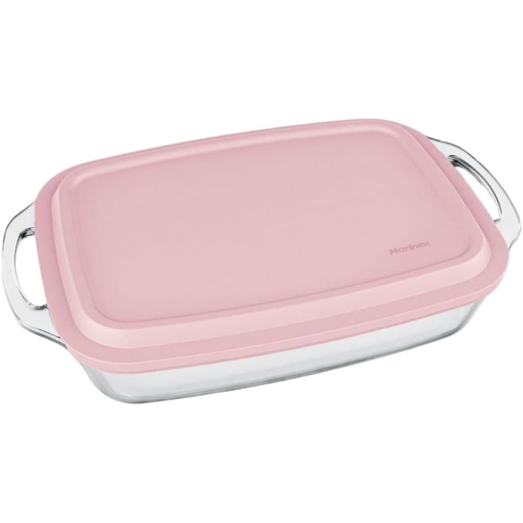 Assadeira lasanheira seletta travessa vidro com alças refratário com tampa rosa 3,5L armazenamento de alimentos