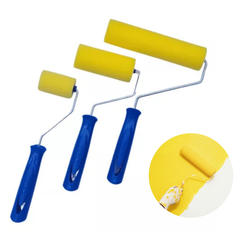 Kit 3pç Rolo De Pintura Espuma 5, 9 e 15cm Poliéster C/ Cabo