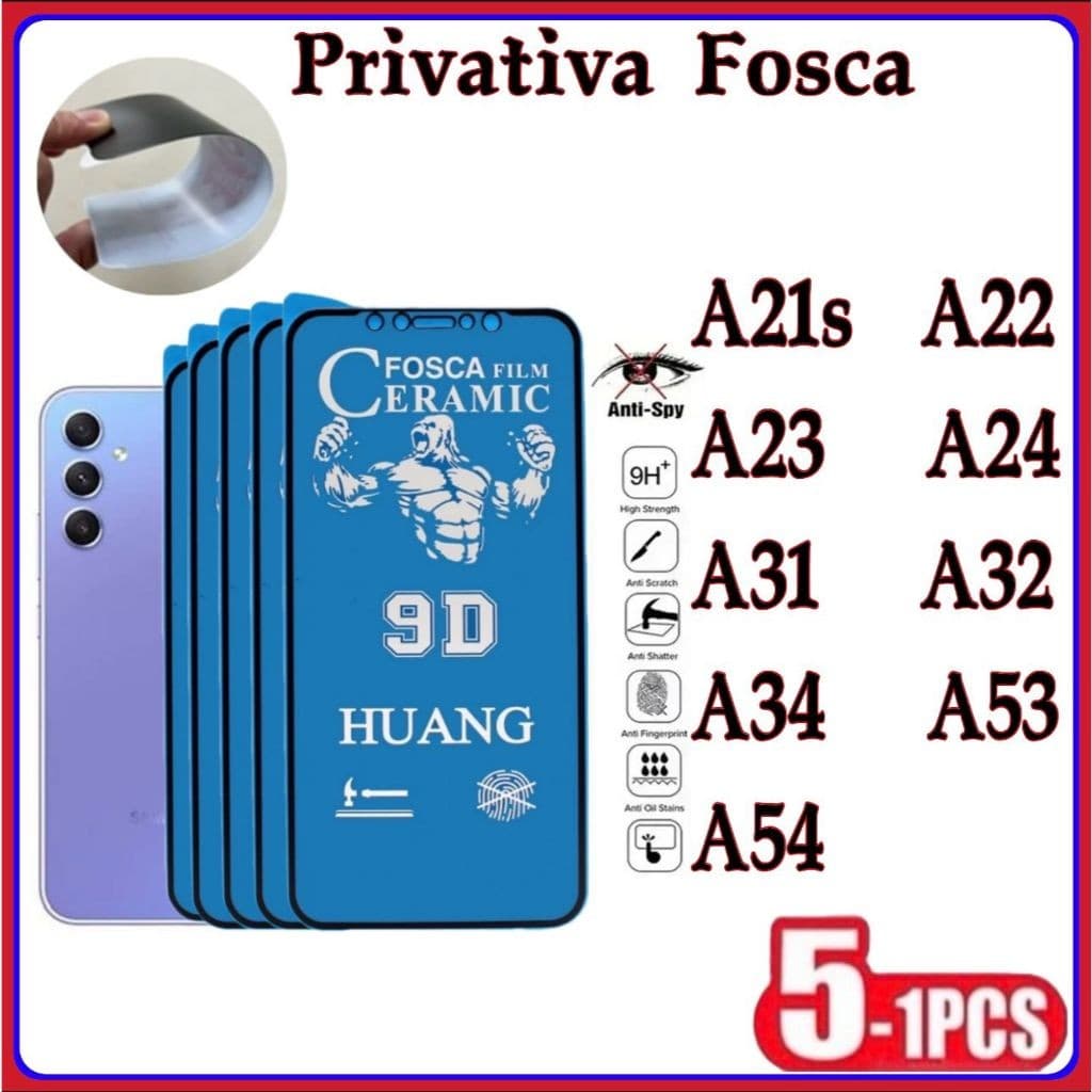 Película Privativa Fosca Anti-Spy Matte Cerâmica Hidrogel Samsung A21S A22 A23 A24 A31 A32 A34 A53 A54