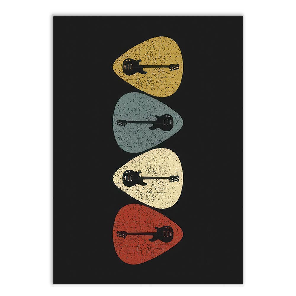 Placa Quadro Decorativo Violão E Guitarra Ilustração Palhetas Musica