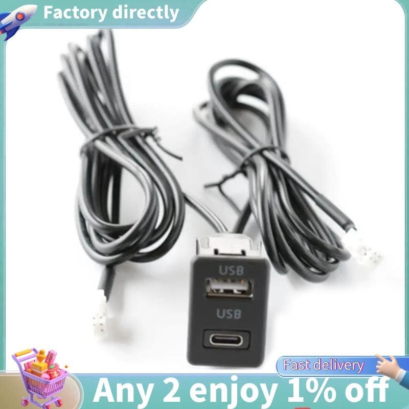 Montagem Do Painel Carro USB + TYPE-C Porta Interface Cabo De Extensão Adaptador Navegação Veículo Tomada