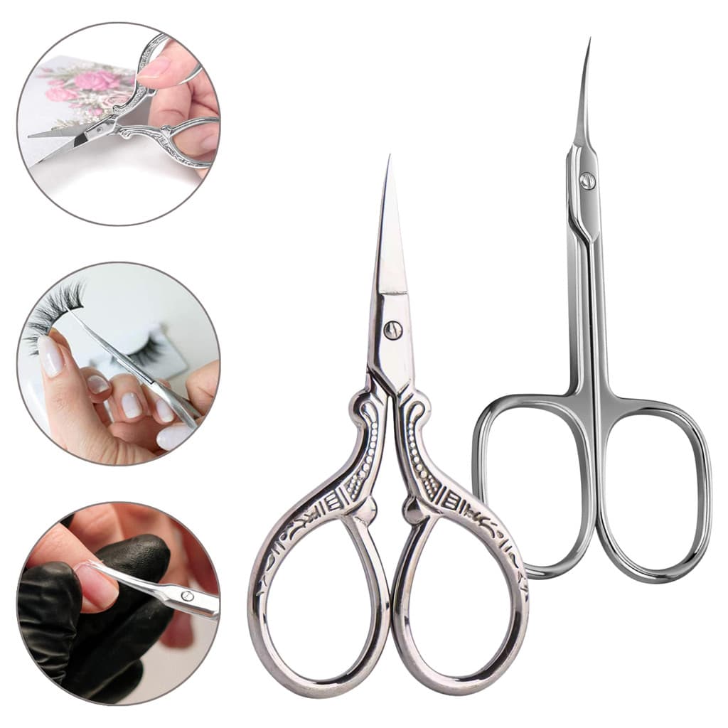 Kit 2 Tesoura Para Unhas Ponta Fina Reta E Curvada Inox Sobrancelha Cílios Barba