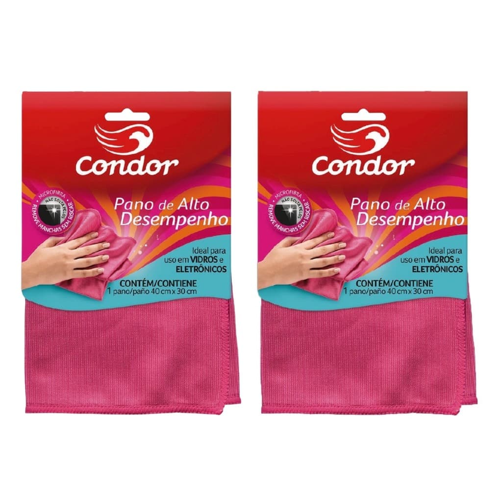 Pano Microfibra Limpa Vidros Rosa 40x30cm Kit C/ 2 Unidades - Condor