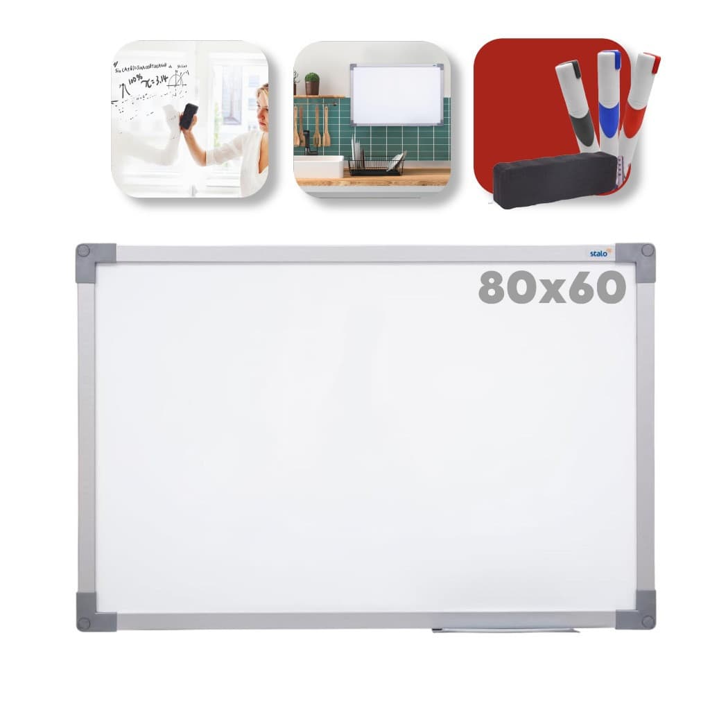 Lousa Branca Quadro branco 80x60cm moldura alumínio com BRINDES apagador e 2 canetas Branco Escrita Anotações Aula