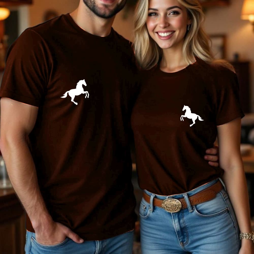 Camiseta De Algodão Silhoueta Cavalo e Égua Peito Amor Afeto Linda Presente Namorados Relacionamento