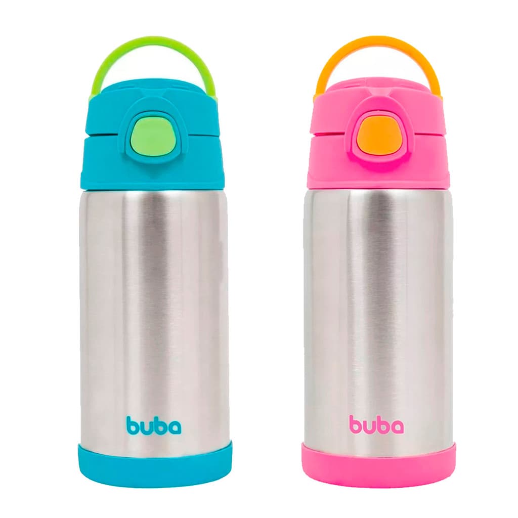 Garrafa Térmica Infantil Aço Inox Parede Dupla Com Canudo Original Buba