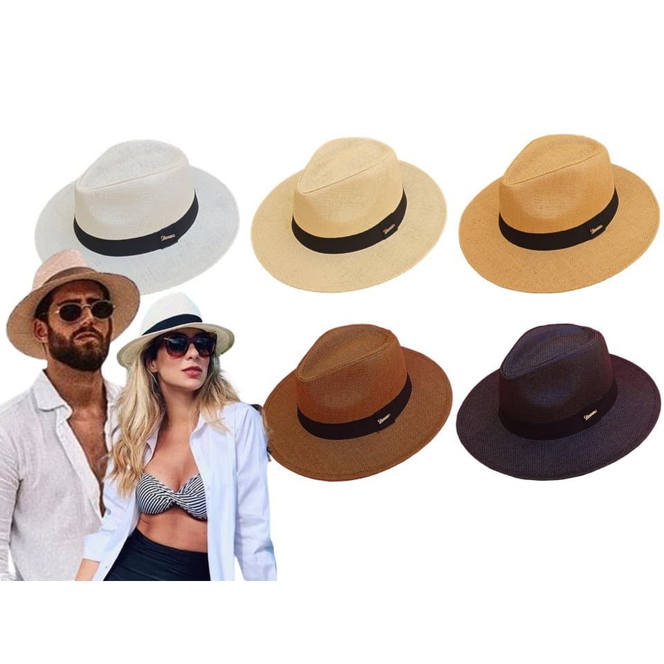 CHAPÉU MODA PANAMÁ SHANTUNG  FEDORA PALHA  FAIXA PRETA QUALIDADE PROMOÇÂO