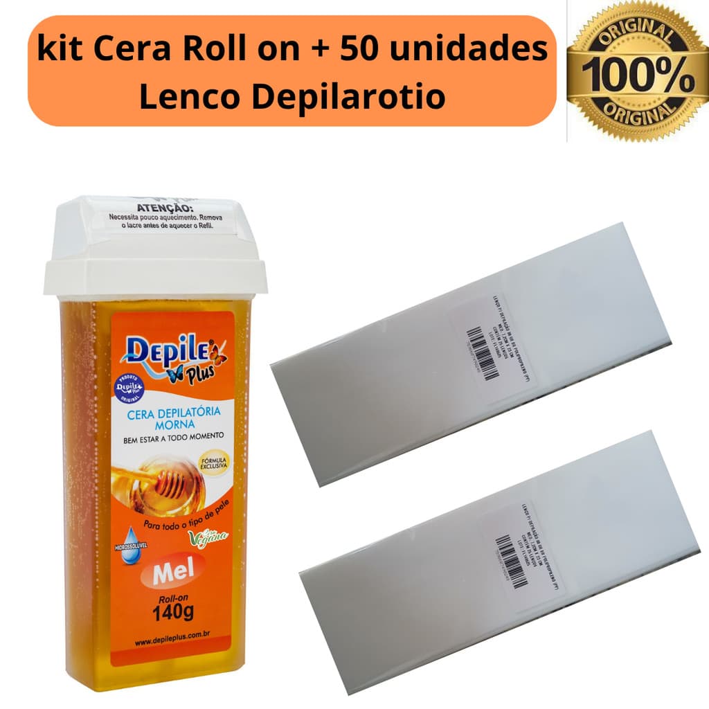 Kit 1 Roll-on Hidrossolúveis + Papel Depilatório TNT 50 unidades para Depilação Depile Plus