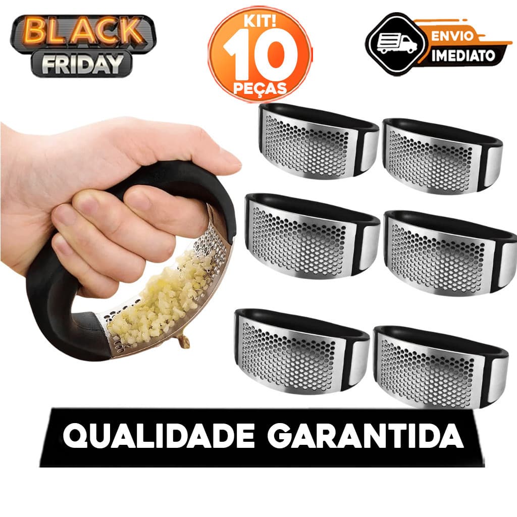 Kit 10 Triturador de Alho Espremedor Amassador em Aço Inox com Alça Confort Plus Anatômica Escolha seu Kit