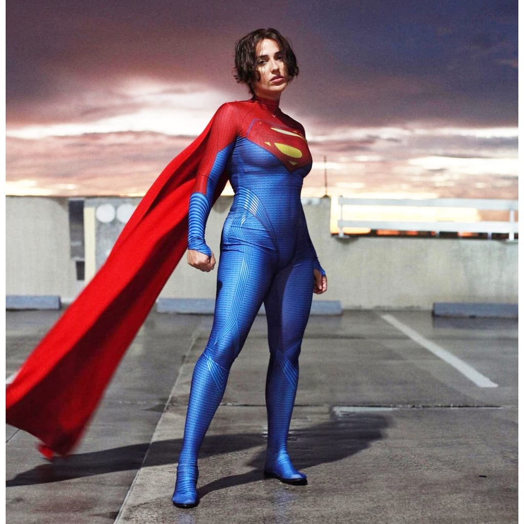 Fantasia Feminina Supergirl Super moça Traje Cosplay Mulheres Com Capa Adulto e Infantil