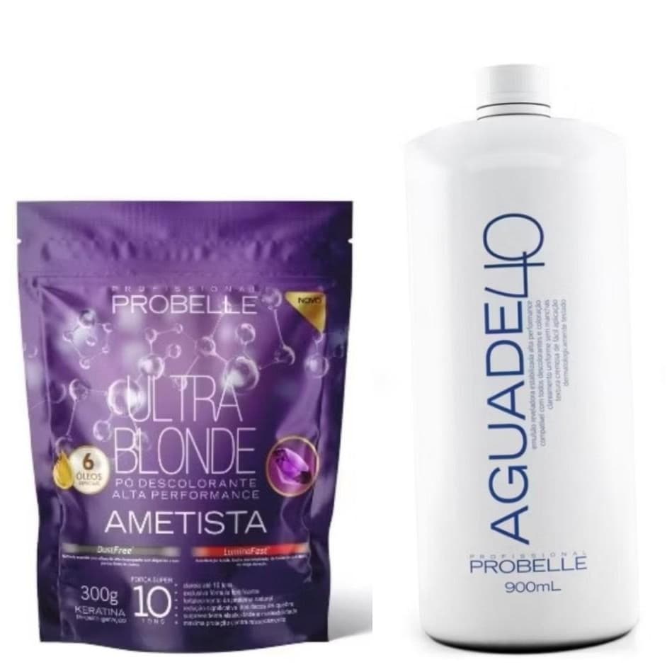 Kit Pó Descolorante Ametista Ultra Blonde STAND POUCH 300G+Agua Oxigenada 40V 900 ML Probelle