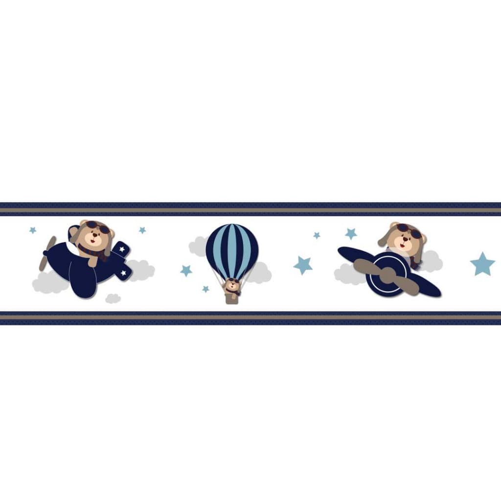 2 Faixas Adesiva Decorativa De Parede Urso Aviador Ursinho Baloeiro Infantil