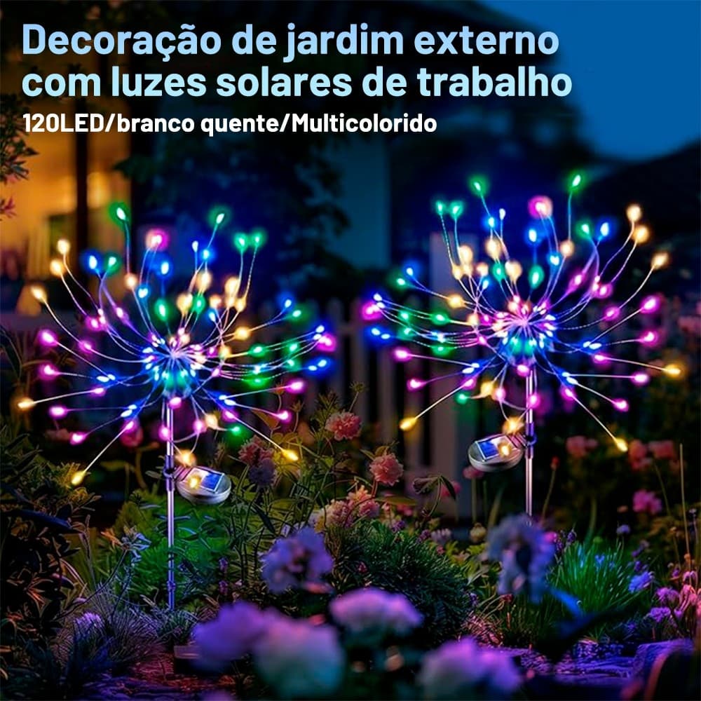 Decoração de natal 120 LED Luzes de fogos de artifício solares impermeáveis ​​ao ar livre, decoração de iluminação Nat
