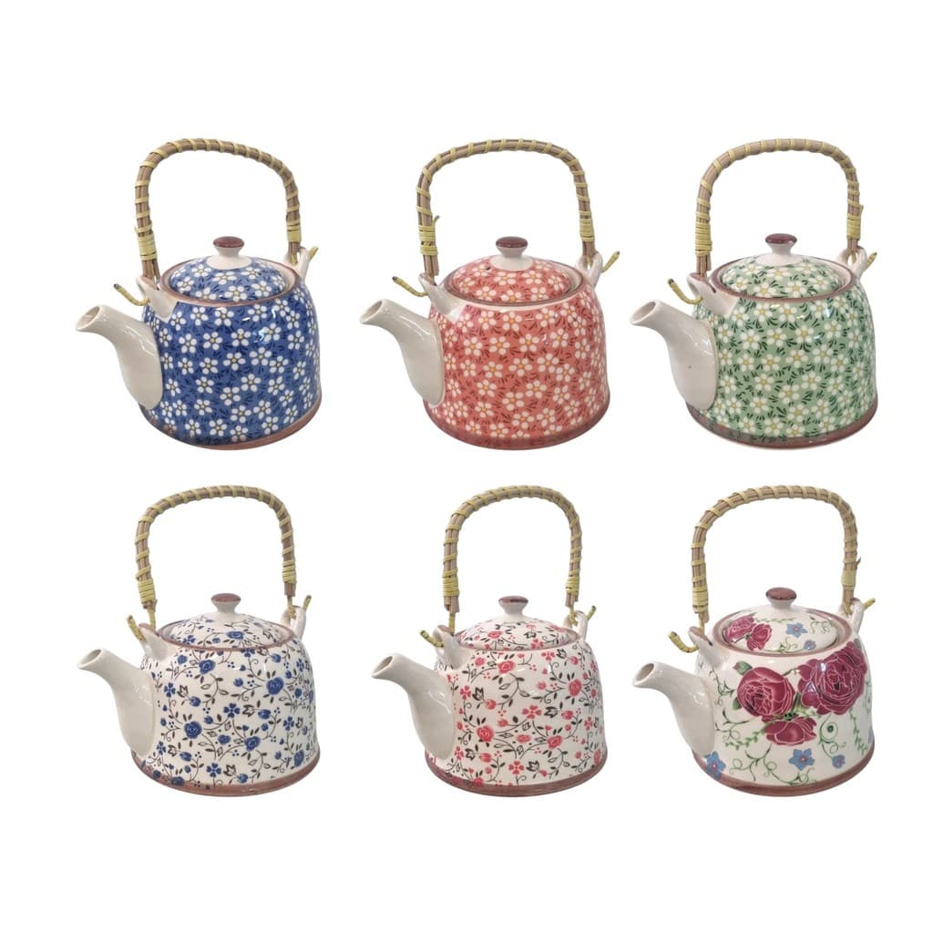 Bule de Chá Rosas Grandes Porcelana Infusor de Inox 900ml