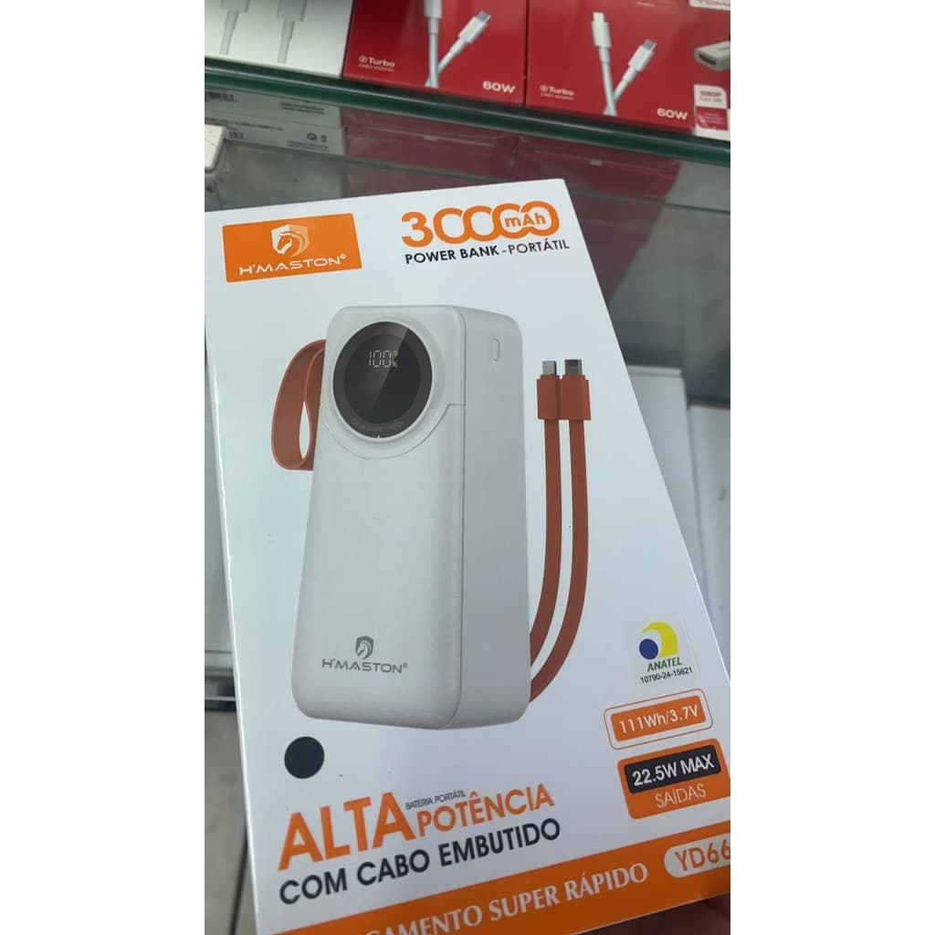 HMASTON Carregador Power Bank YD-66 30000mah Pd 22,5W Rápido Com Lanterna Led