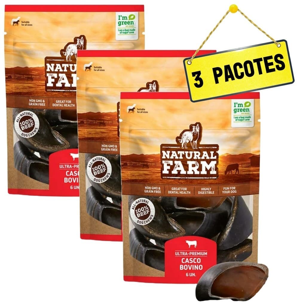 KIT 3 PACOTES MORDEDOR NATURAL CASCO BOVINO NATURAL FARM