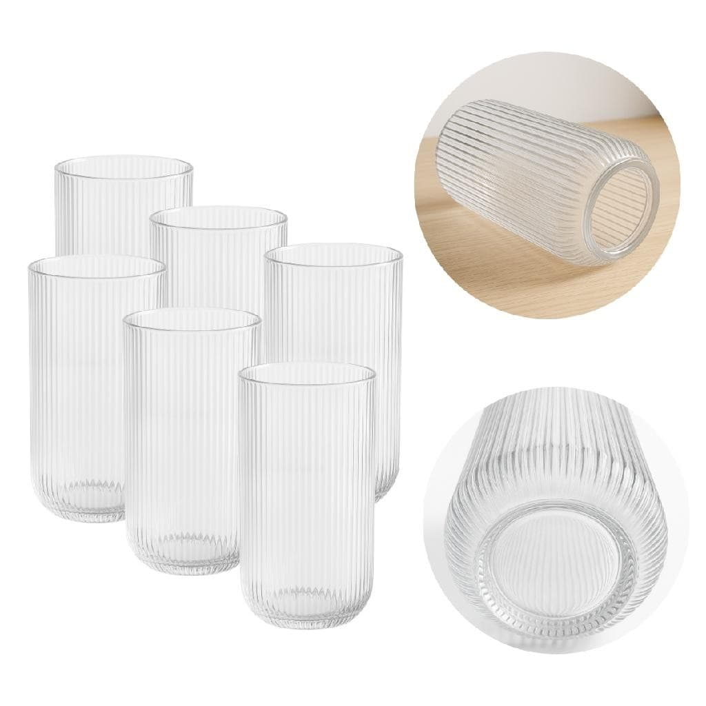 Kit 6 Copos de Vidro Resistente Sofia Elegância Canelada
