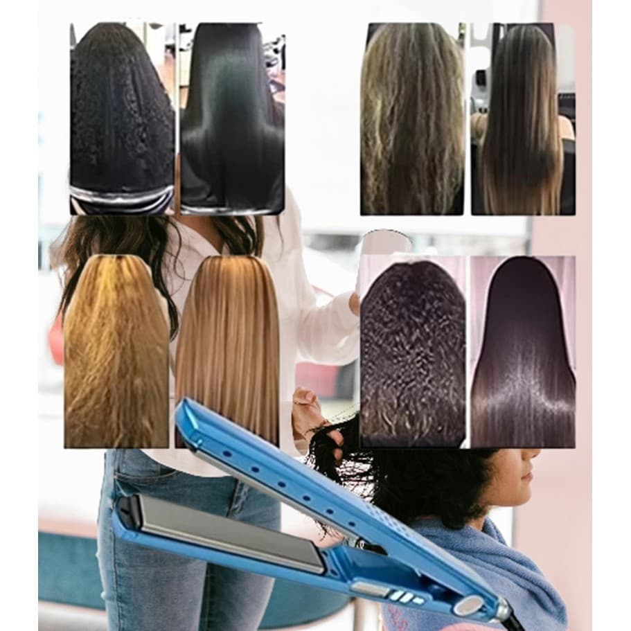 Prancha Chapinha Para Cabelo Cerâmica Profissional 450° Graus Bivolt 110V/220 V de Cor Azul