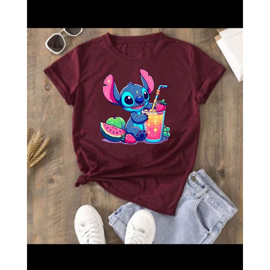 Blusa Feminina T-Shirt Stitch Disney Algodão COPO DE SUCO