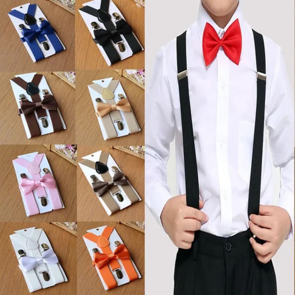 Kit 1 Suspensório + 1 Gravata Borboleta Para Adulto Unissex Casamento Eventos