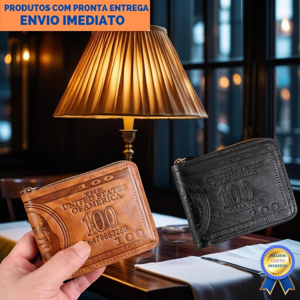 Carteira Masculina  Dollar Americano Grande Capacidade Foto Titular Estampado