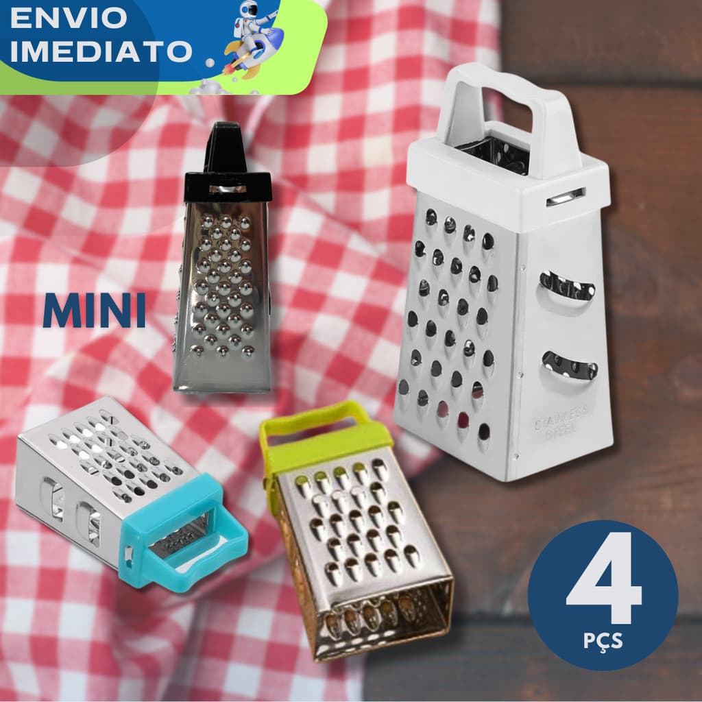Jogo 4 Peças Mini Ralador Pequeno Inox Lembrancinha Cozinha Multifuncional Utensílios Qualidade Premium Utilidades