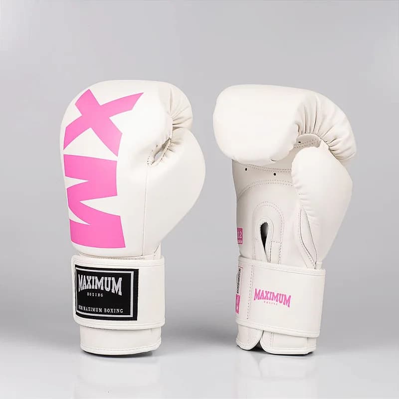Luva Profissional Muay Thai Boxe KickBoxing Branca & Rosa Maximum MXM Power Face