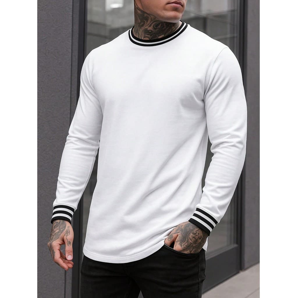 CAMISETA GUARNIÇÃO LISTRADA /CAMISETA BASICA/CAMISETA MASCULINA/CAMISETA 100% ALGODÃO