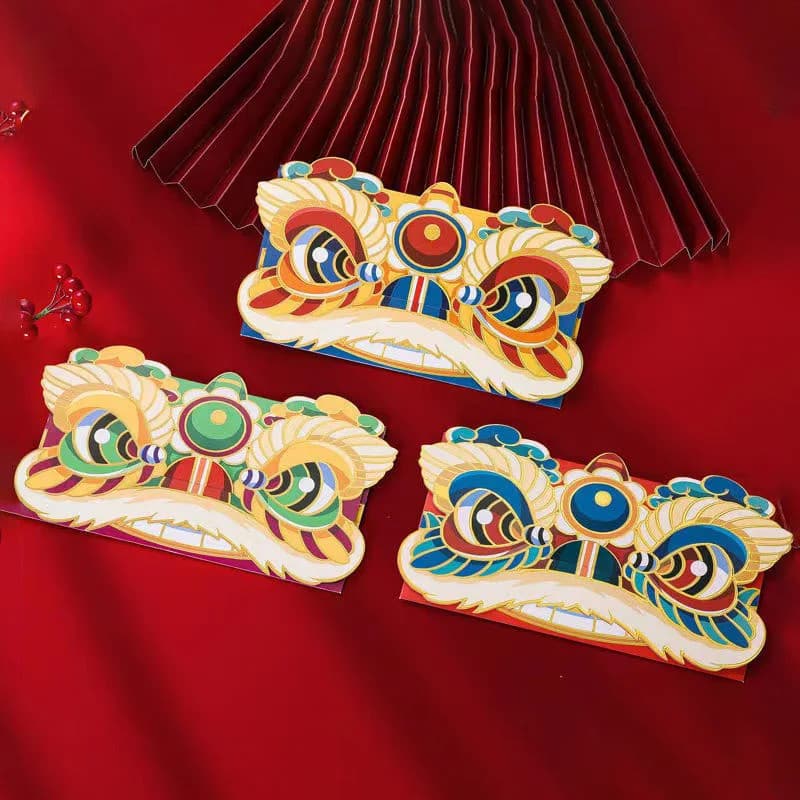 6 Peças de Envelopes Vermelhos de Desenho Animado com Símbolo do Ano do Dragão, Bolsa de Dinheiro da Sorte, para o Ano N
