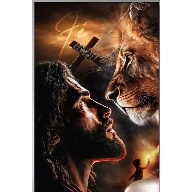 Painel Quadro Decorativo Jesus Cristo e Leão de Judá Grande 80x60 Peça Unoca