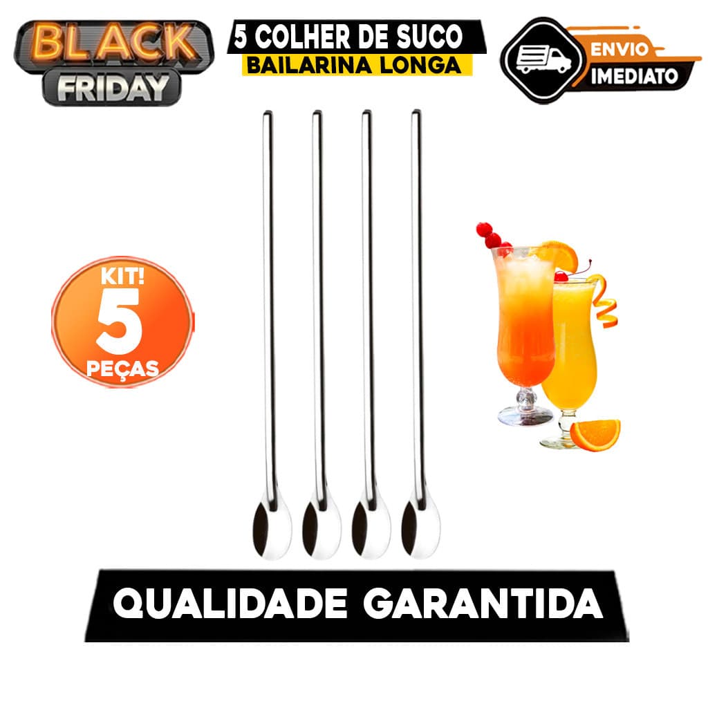 5 Colher de Suco Bailarina Longa Inox 30 Cm para Mexer Sucos, Leite Chá em Jarras Compridas Altas para R