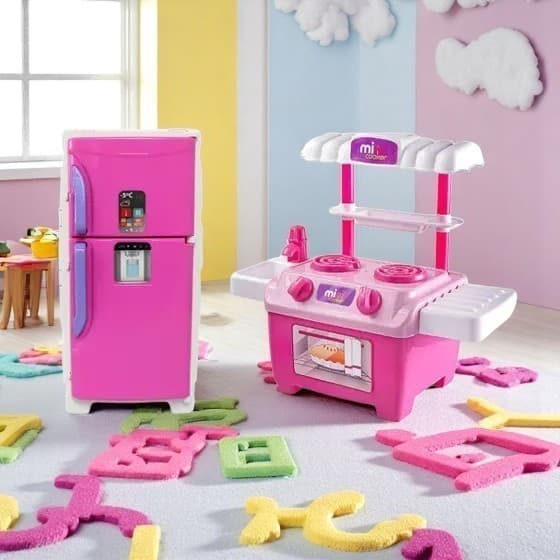 Brinquedo Infantil Mini Cozinha Freezer e Cooker Criatividade Divertido Realista e cheio de detalhes