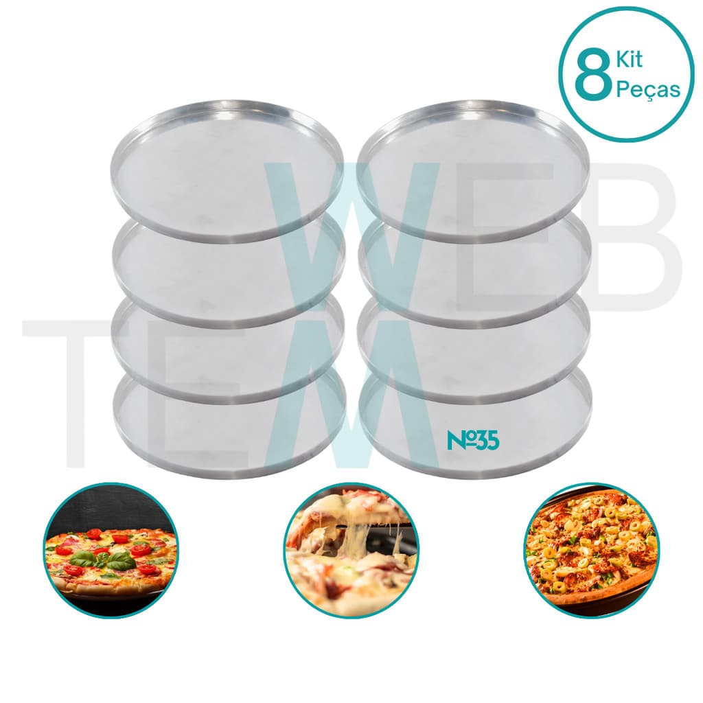 Kit 8 Formas de Pizza nº 35 de Alumínio Sustentável para Pizzas Crocantes