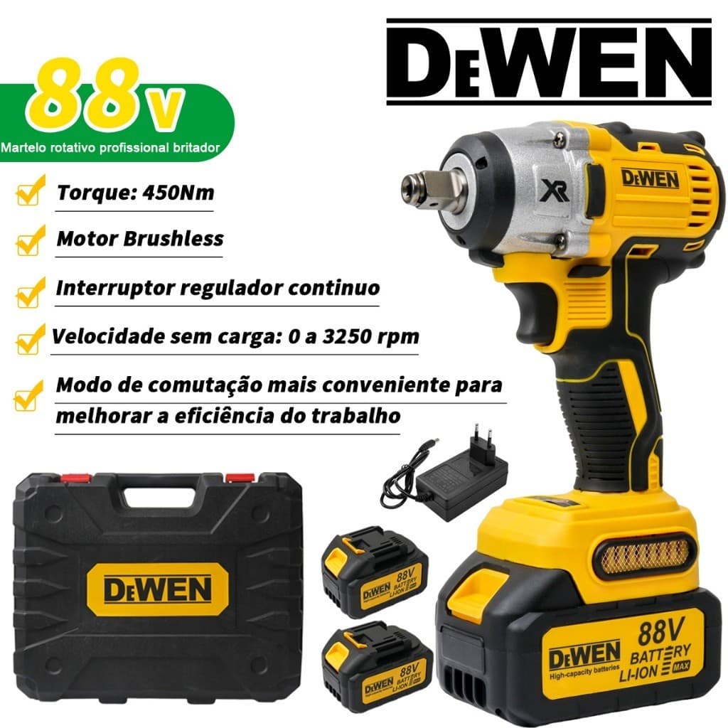 Chave de impacto 450nm furadeira chave de fenda torquímetro elétrico sem escova com 2baterias de 88V