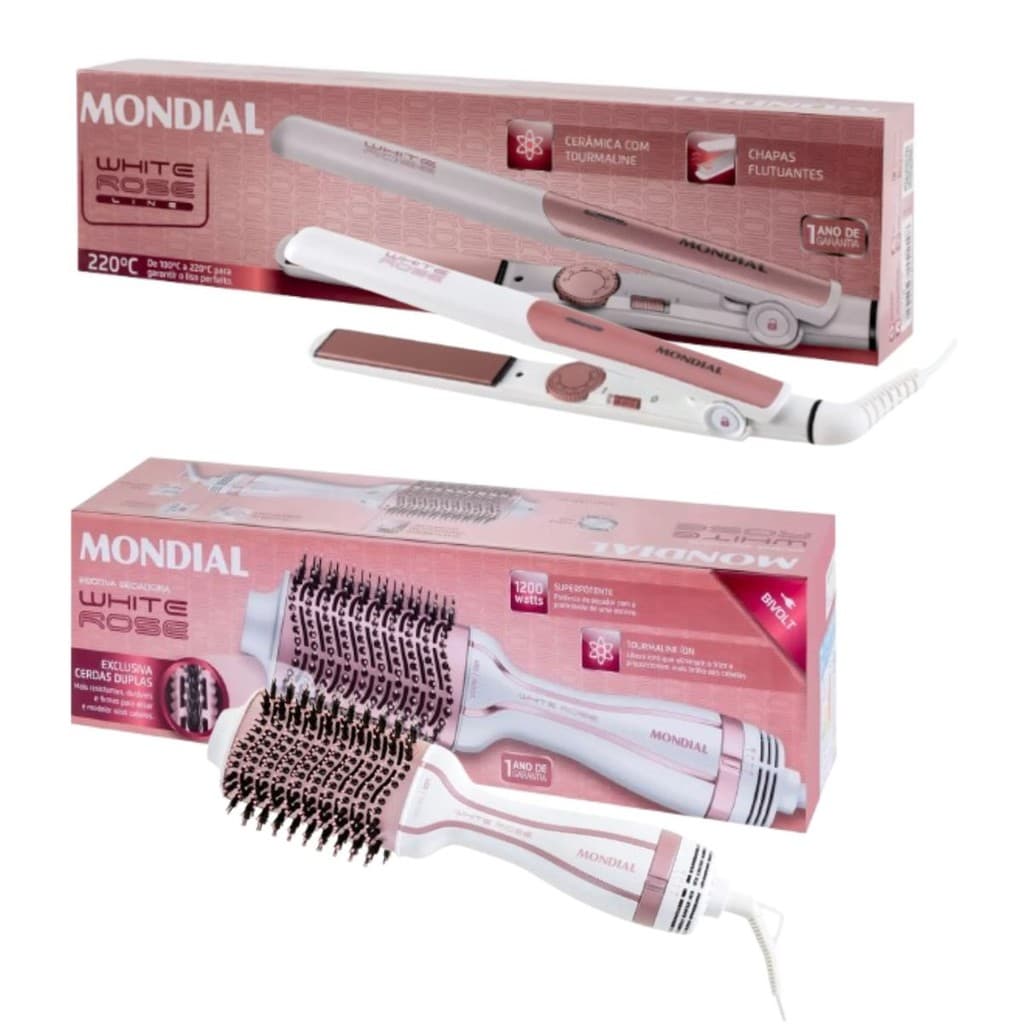 Kit Mondial Escova secadora ES-50 Prancha Cabelo P-50 Biv.