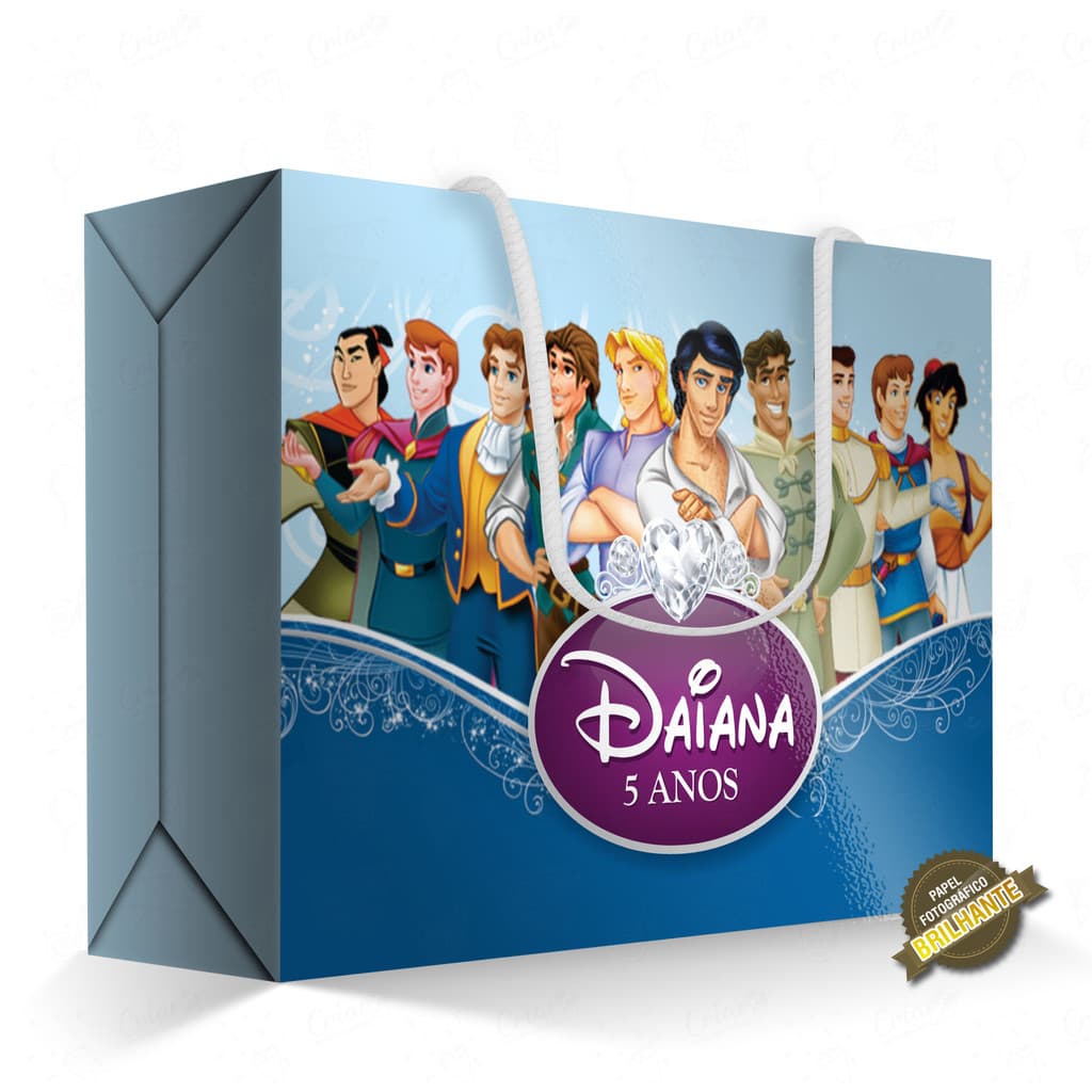 10, 15, 20 ou 25 unid - Caixa Surpresa - Príncipes Disney - [QUALIDADE PREMIUM COM BRILHO] - Sacolinha Personalizada