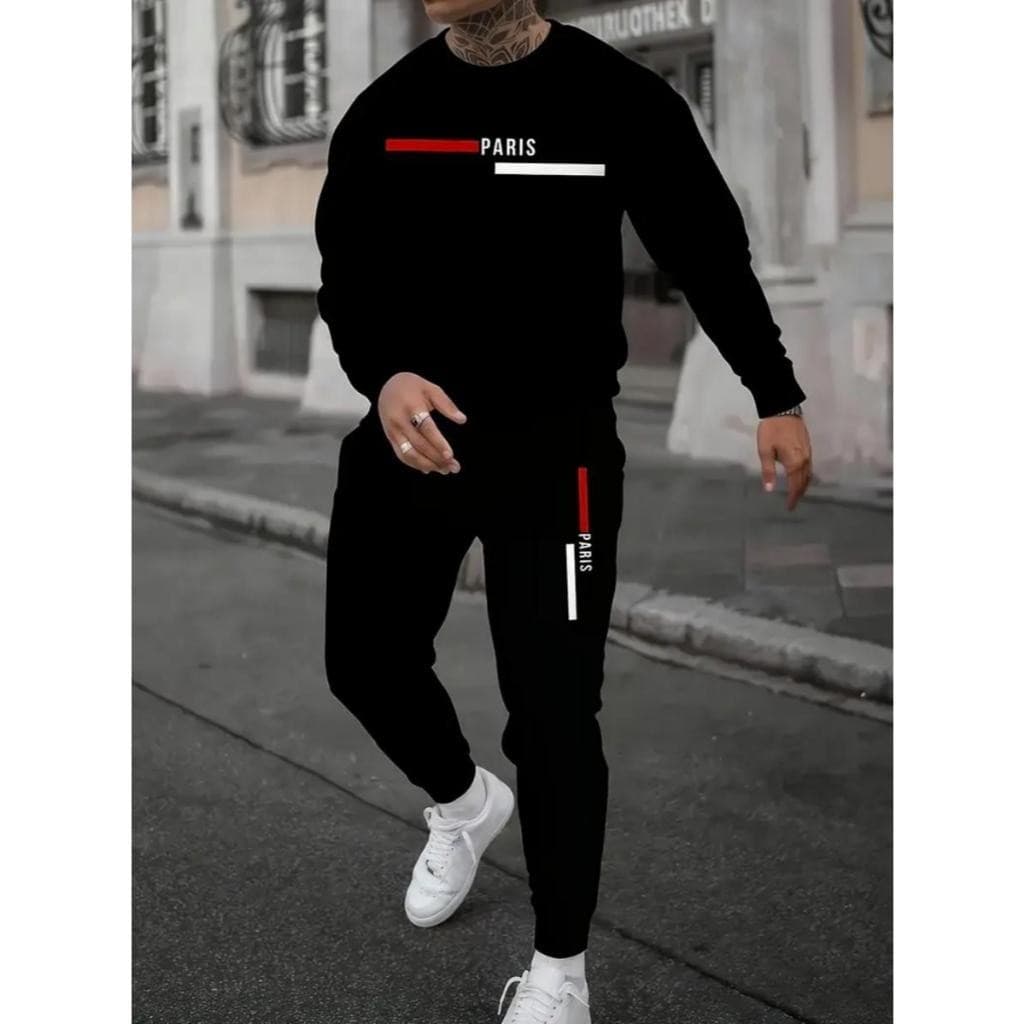 Conjunto Blusa de Frio Preto Gola Careca + Calça de Moletom Modelo: "Paris" CONJ-1812-PT  nestar