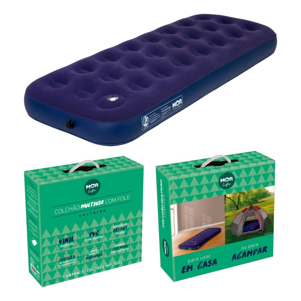 2 Colchão Inflável Solteiro Mor Inflador Embutido Kit Reparo Cor Azul-marinho