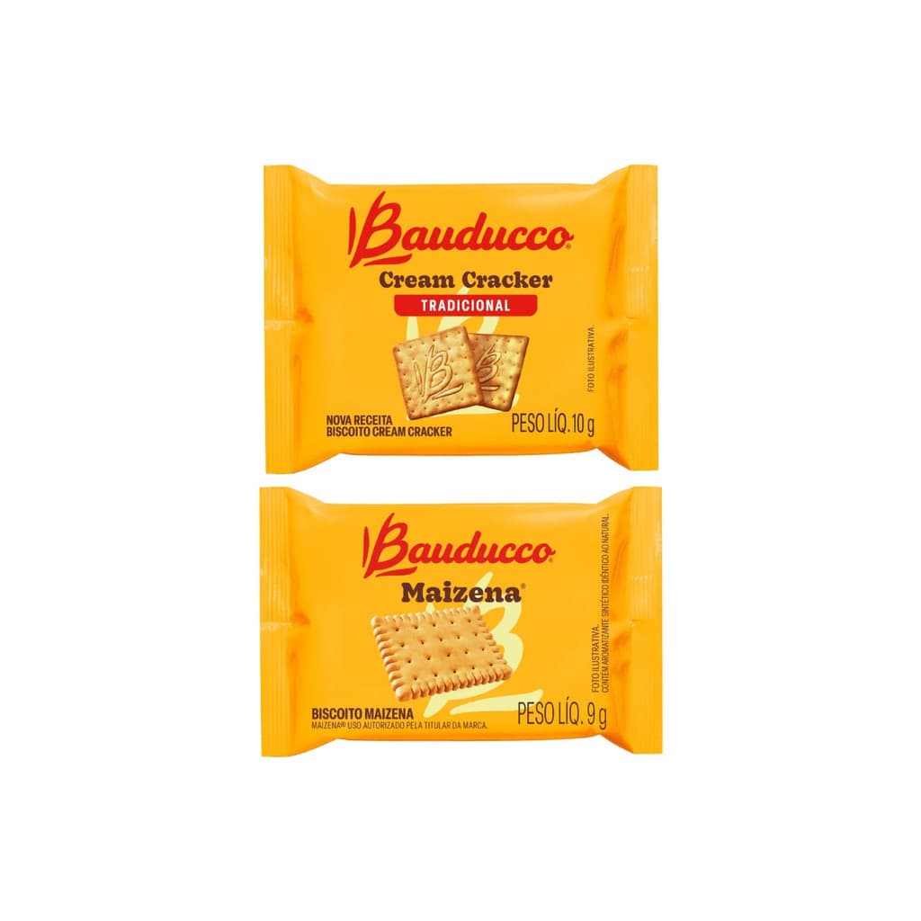 Kit 100 Biscoito Amanteigado Sache Bauducco Sabores Cracker, Maizena