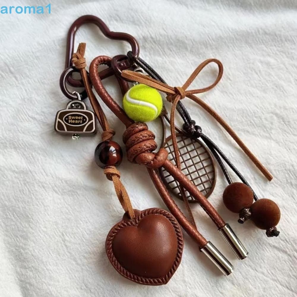 AROMA1 Pingente De Bolsa De Coração Com Arco Marrom , Chaveiro De Tênis Artesanal Estilo Miu Corda Coreano Fofo