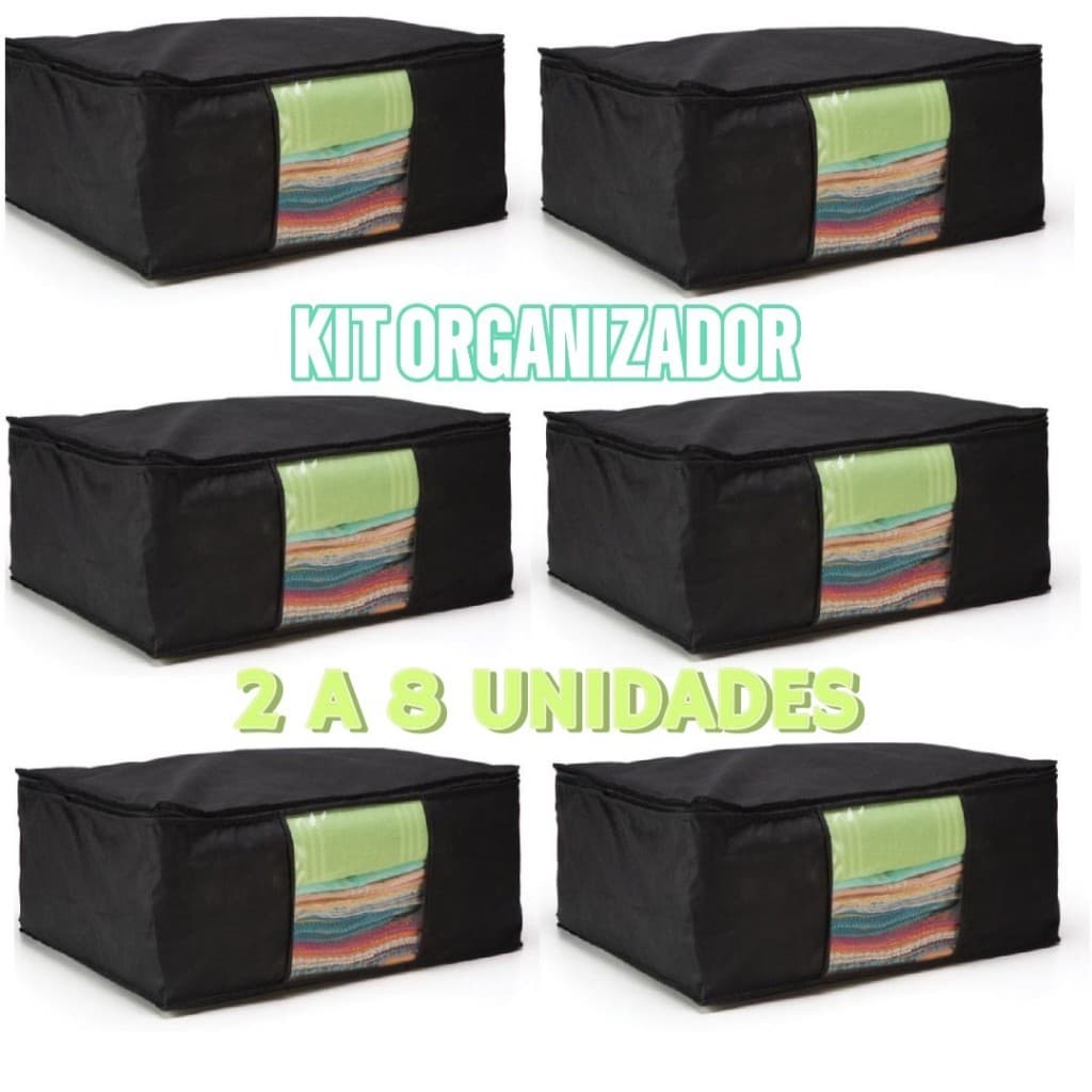 Kit Organizadores TNT Caixa Closet Roupa Cama Edredom Toalha Preto 62cm 2 ou 4 unidades