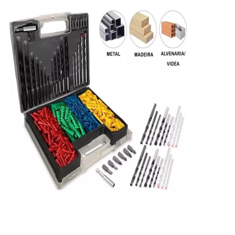 JOGO DE 300 BROCAS BITS PONTAS PHILIPS FENDA BUCHAS COLORIDA FURADEIRA FIXAR