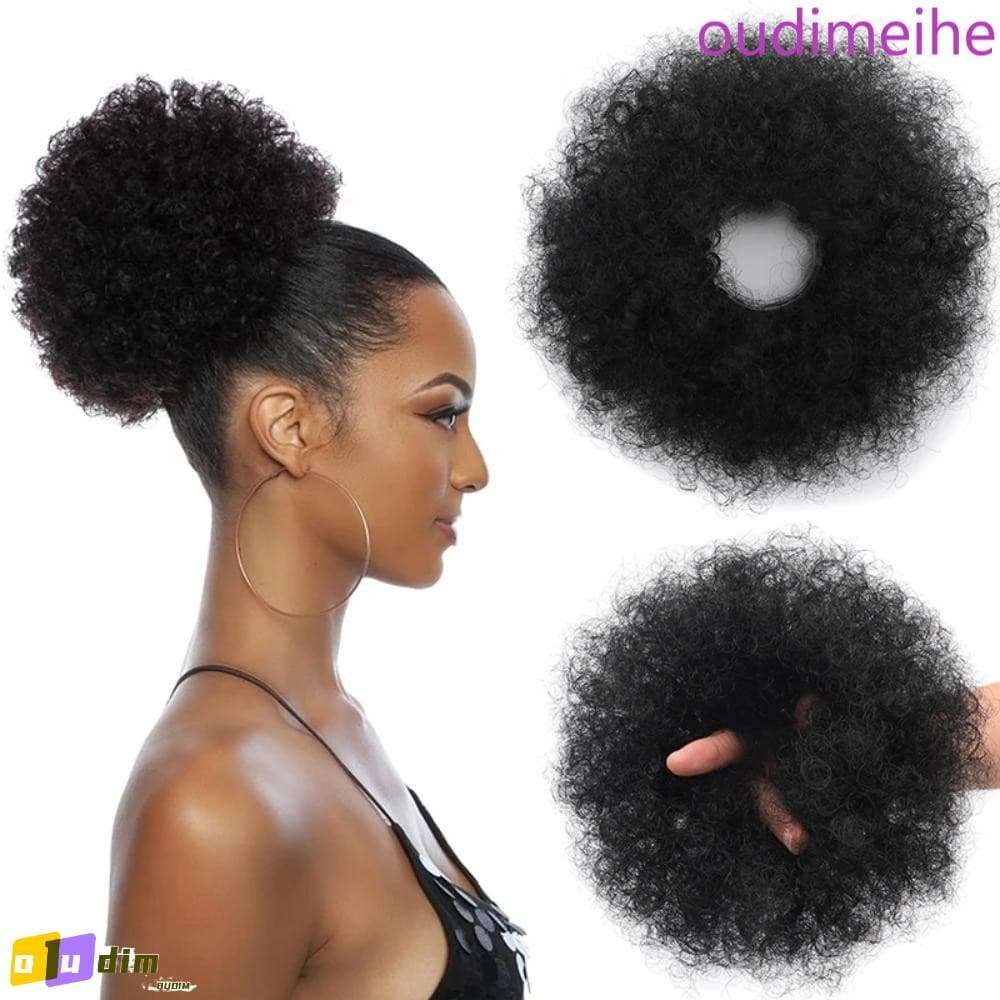 OUDIMEIHE Puff De Cabelo Afro , Coque Elástico Encaracolado Sintético , Extensões De Rabo De Cavalo Grosso