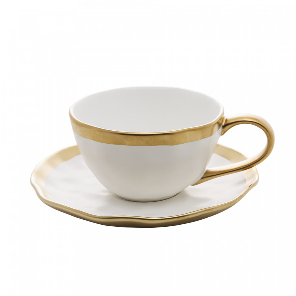 Xícara de Chá em Porcelana Branco e Dourado Dubai Wolff 200ml - Louça para Café e Mesa Posta