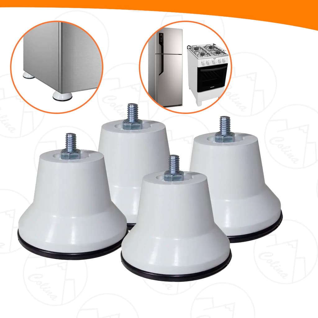 Kit 4 Pés Para Fogão Geladeira Branco Suporte Base Com Rodinha