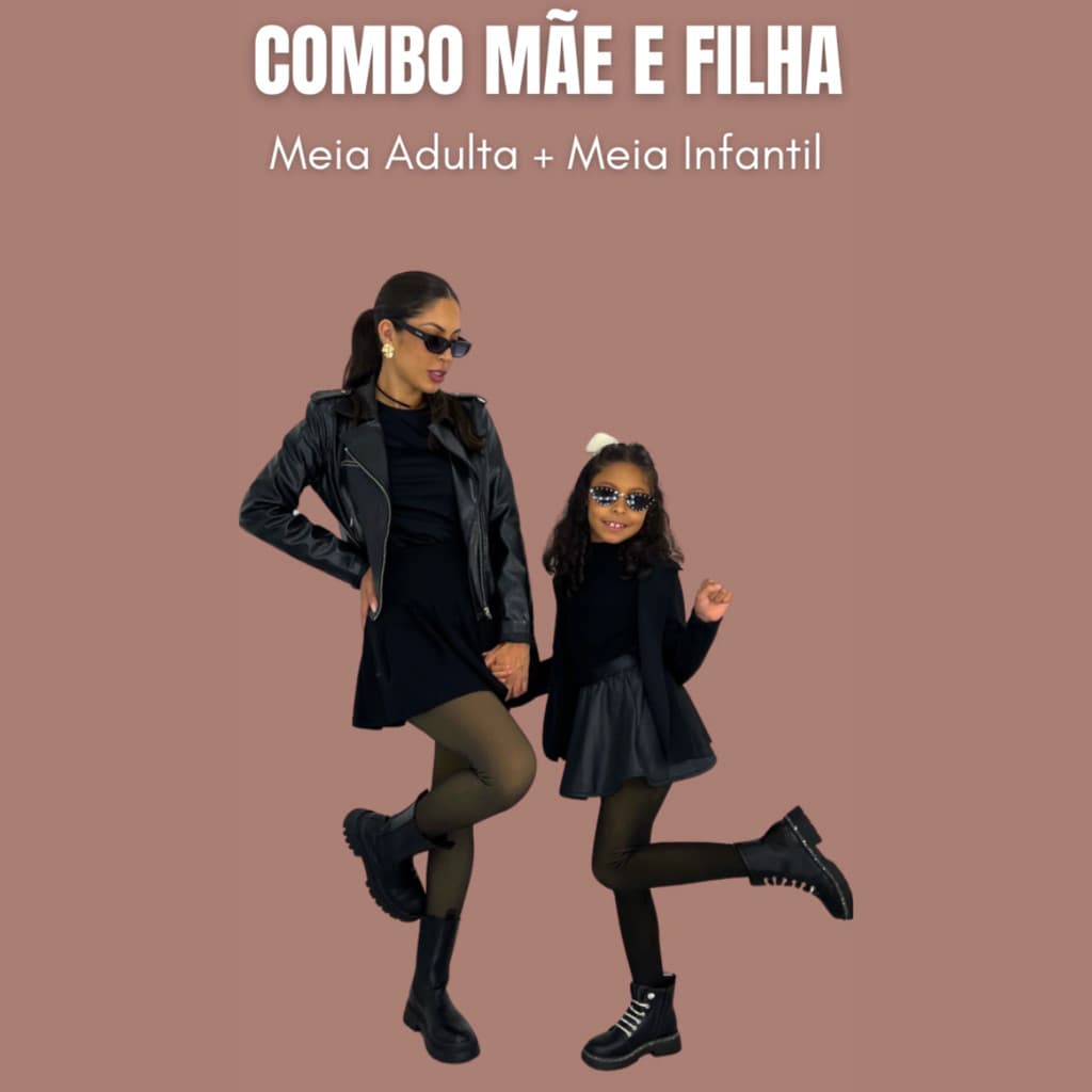 Kit Meia Calça Térmica Peluciada Adulto Infantil Inverno Mãe e Filha Quente Conforto