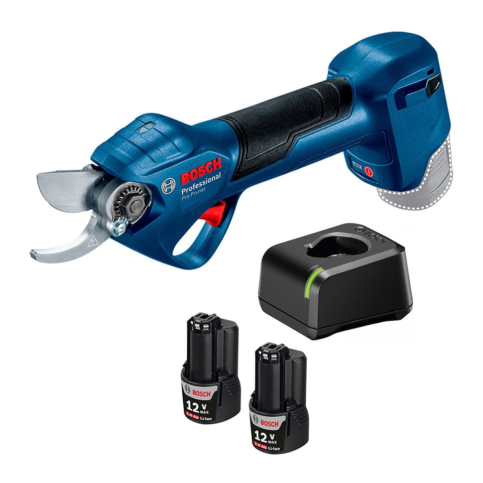 Kit Tesoura de Poda a Bateria Pro Pruner + 2 Baterias GBA 12V 2Ah + Carregador GAL 12V-20 (Bivolt) Bosch