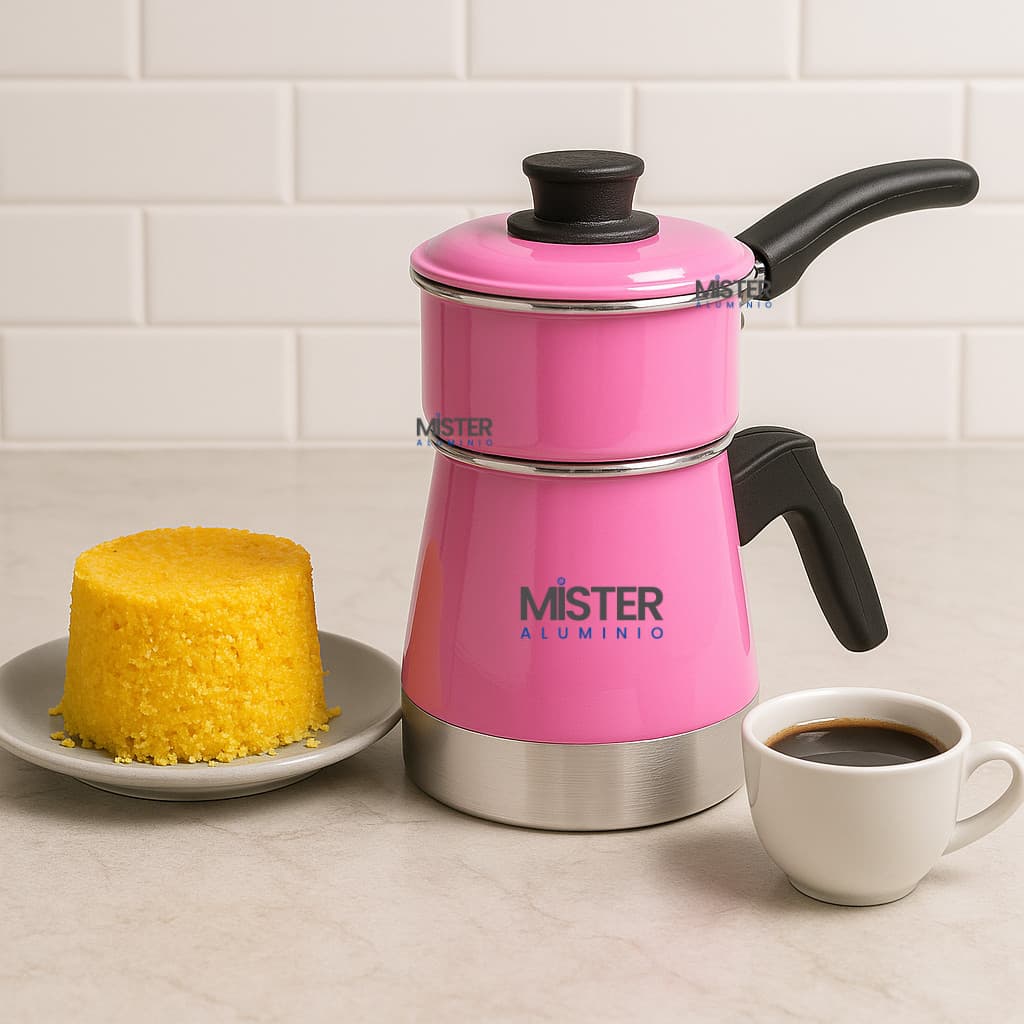 Cuscuzeira Rosa Individual a Vapor Duplex Mini Cuscuszeira Dupla com Tampa Faz Cuscuz e Legumes
